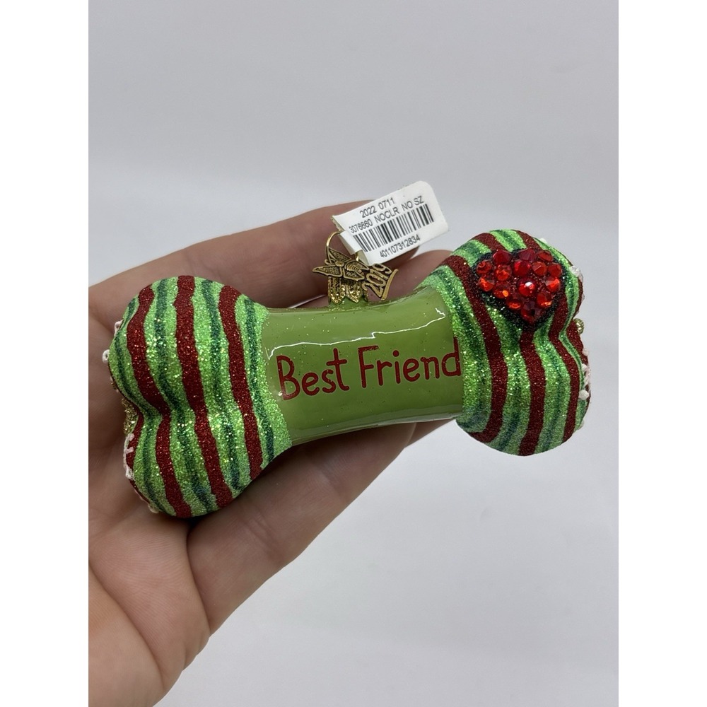 Joy To The World Hand Blown Dog Bone Ornament New Tags